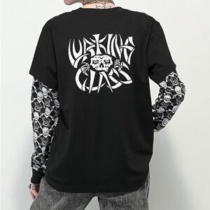 Lurking Class by Sketchy Tank Bones Black 2fer Long Sleeve T-Shirt mens Small